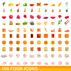 100 food icons set. Cartoon illustration of 100 food icons vector set isolated on white background