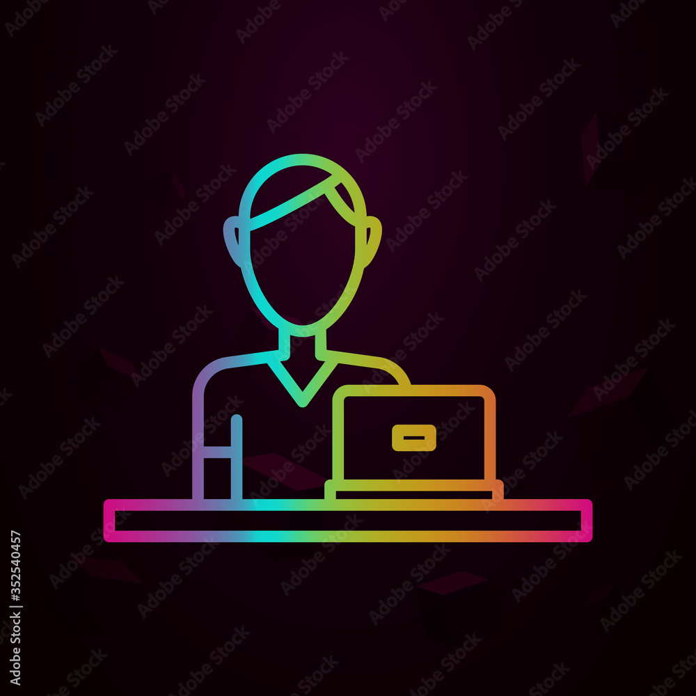 Poster workplace, working man nolan icon simple thin line, outline vector of workplace icons for ui and ux,