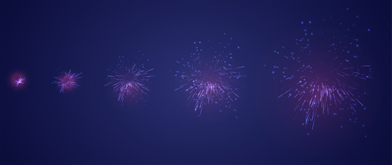 Fototapeta na wymiar vector set of different stages of a firework explosion on a dark purple background
