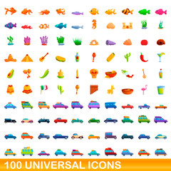 100 universal icons set. Cartoon illustration of 100 universal icons vector set isolated on white background