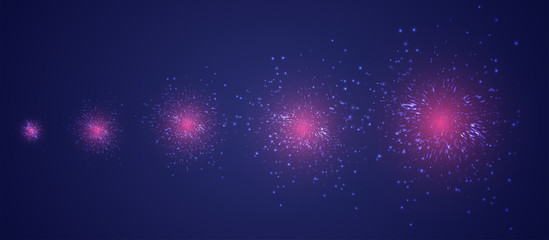 vector set of different stages of a firework explosion on a dark purple background