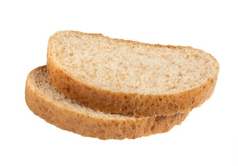 two slices of bran bread isolated on white