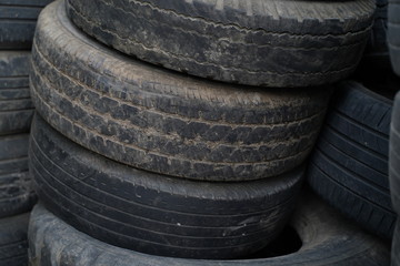 Old used tires in the garage 