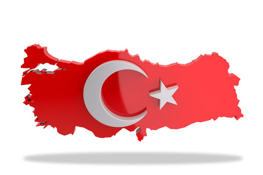 Star and Crescent Figure on Turkey Map. 3d Rendering