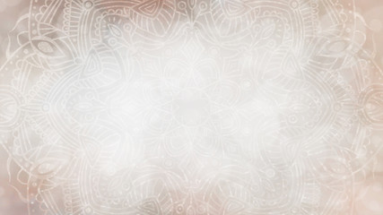 Soft light, earthy, cream organic textured bokeh background with mandala