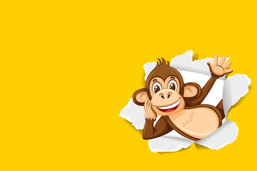 Background template design with wild monkey on yellow paper