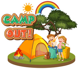 Font design for camp out with tent in the park