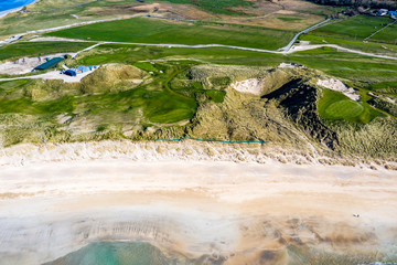 Aerial view of Carrickfad and Cashelgolan beach, Castlegoland, by Portnoo in County Donegal - Ireland