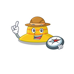 mascot design concept of summer hat explorer using a compass in the forest