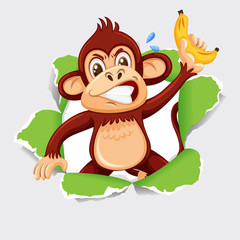Background template design with wild monkey holding banana