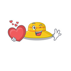 A sweet summer hat cartoon character style holding a big heart