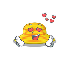 Romantic summer hat cartoon character has a falling in love eyes
