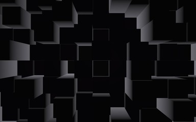Abstract dark elegant cube geometric background. Chaotically advanced rectangular bars. 3D Rendering, 3D illustration