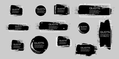 Quote box frame, big set. Quote box icon. Texting quote boxes. Blank Grunge brush background. Vector illustration 