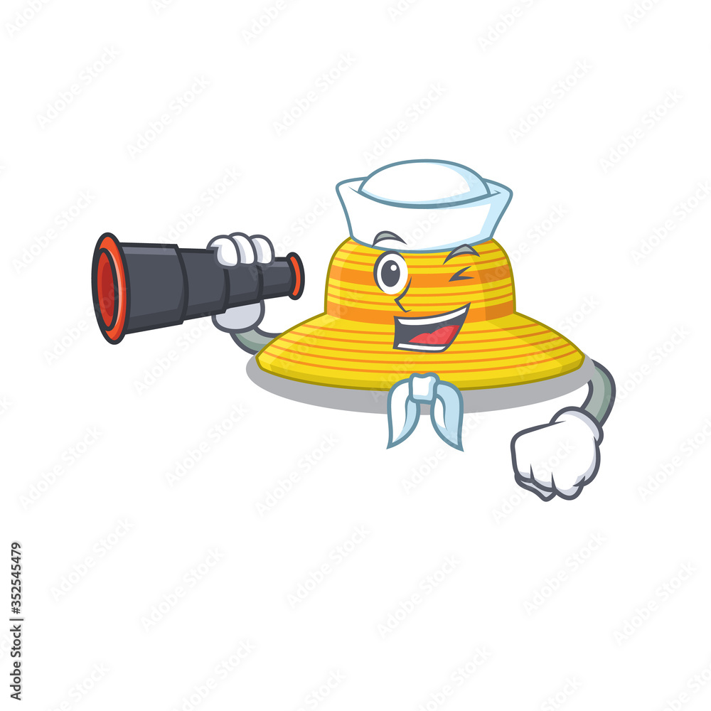 Poster a cartoon picture of summer hat sailor using binocular