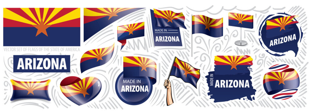 Vector set of flags of the American state of Arizona in different designs