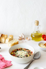 Italian minestrone soup. National cuisine. Recipe. Vegetarian food. Healthy eating. Diet.