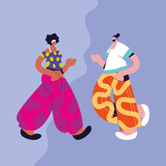 Urban woman and man cartoon with casual cloth vector design