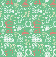 Italy Signs Seamless Pattern Background on a Green. Vector