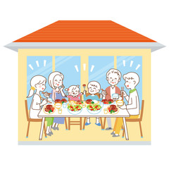 3世代家族で食事