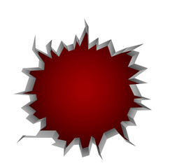 Big red hole on white wall