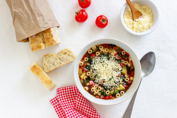Italian minestrone soup. National cuisine. Recipe. Vegetarian food. Healthy eating. Diet.