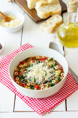 Italian minestrone soup. National cuisine. Recipe. Vegetarian food. Healthy eating. Diet.