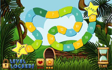 Obraz na płótnie Canvas Boardgame template with green forest background