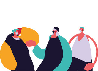 Obraz premium Urban men cartoons with masks and casual cloth vector design