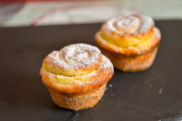 cupcake with cheese stuffing close-up on a plate
