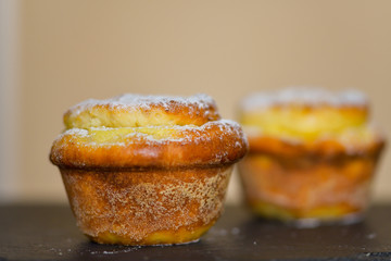 cupcake with cheese stuffing close-up on a plate