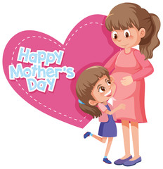 Template design for happy mother's day with mom and girl