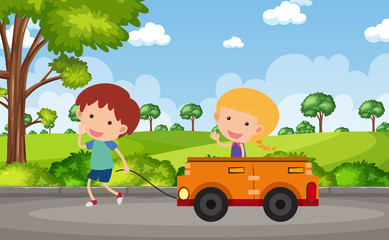 Obraz na płótnie Canvas Background scene with kids playing in the park