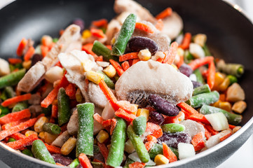 Assorted different vegetables in a pan in sunflower oil