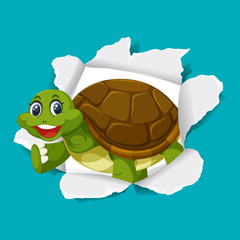 Background template design with wild tortoise on blue paper