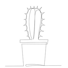 isolated, cactus in a pot drawing in one continuous line, sketch