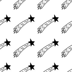 Seamless pattern made from hand drawn doodle comet. Isolated on white background. Vector stock illustration.