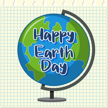 Poster design for happy earth day with globe on grid paper