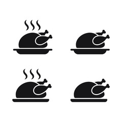 Chicken icon. Chicken dish vector. Chicken on plate vector.