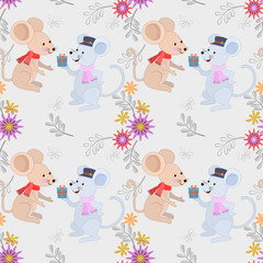 Cute rat in winter seamless pattern.