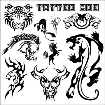 lion tribal tattoo set