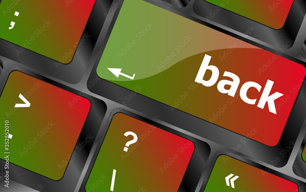 Poster computer keyboard key with back text on button