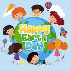 Obraz na płótnie Canvas Poster design for happy earth day with happy kids on earth