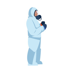 Doctor with protective suit and gloves vector design