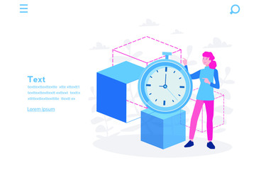 Time management, Detect time, woman,  sand clock. Vector illustration for web banner, infographics, mobile. 