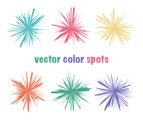 Fototapeta na wymiar Set of color editable sharp spots. Bright color crystal circles. Summer icons abstract shapes