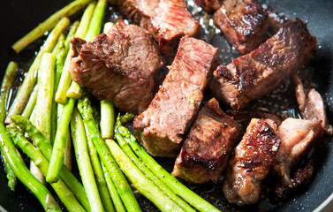 Wagyu Japanese beef steak frying on the pan