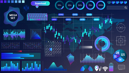 blue-violet vector HUD set in trend colors for design and device applications