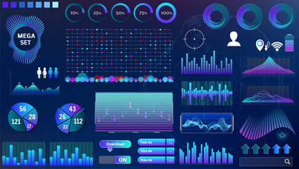 blue-violet vector HUD set in trend colors for design and device applications