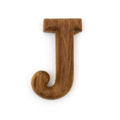 wooden letters J english alphabet on white
